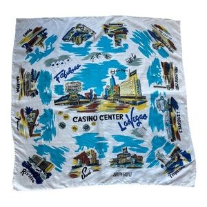 Vintage 1950s Las Vegas Casino Souvenir Scarf | Mid Century Travel Kitsch